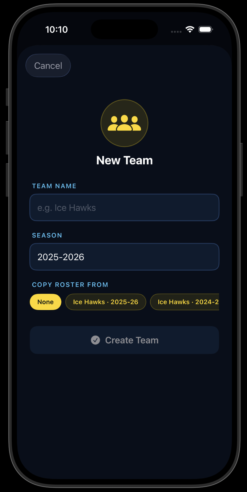 BackCheckLabs — Create a new team and season